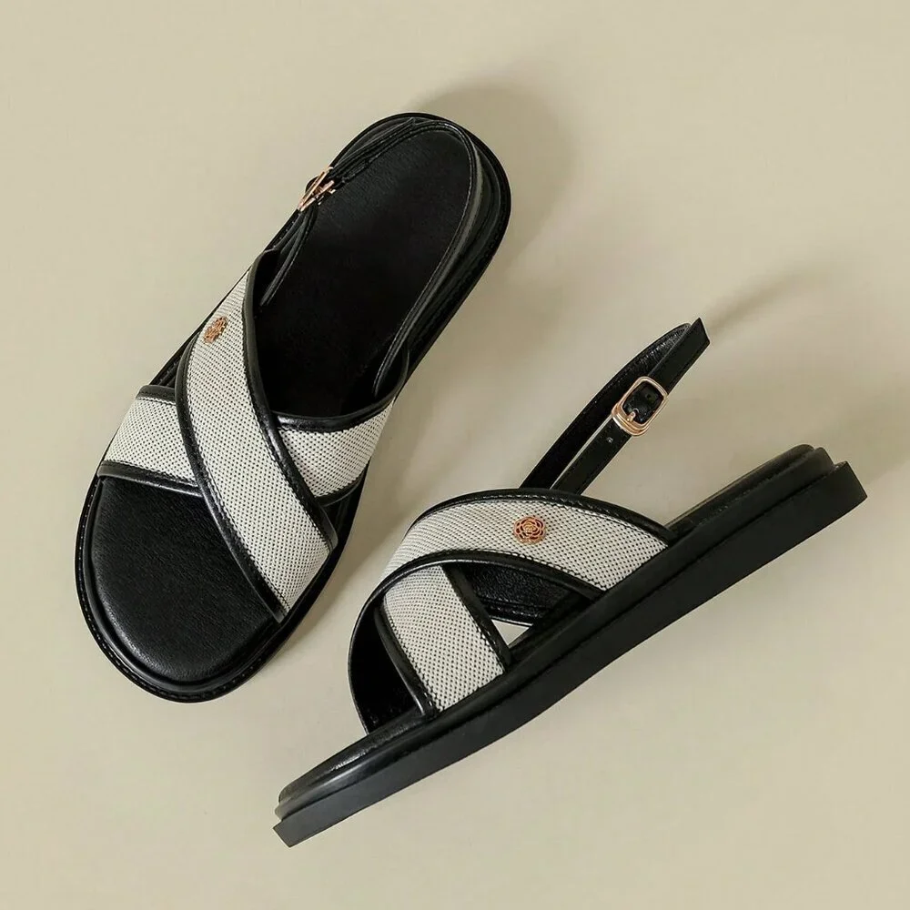 Black Bohemian Women's Thick Sole Strap Buckle Sandals Large Size